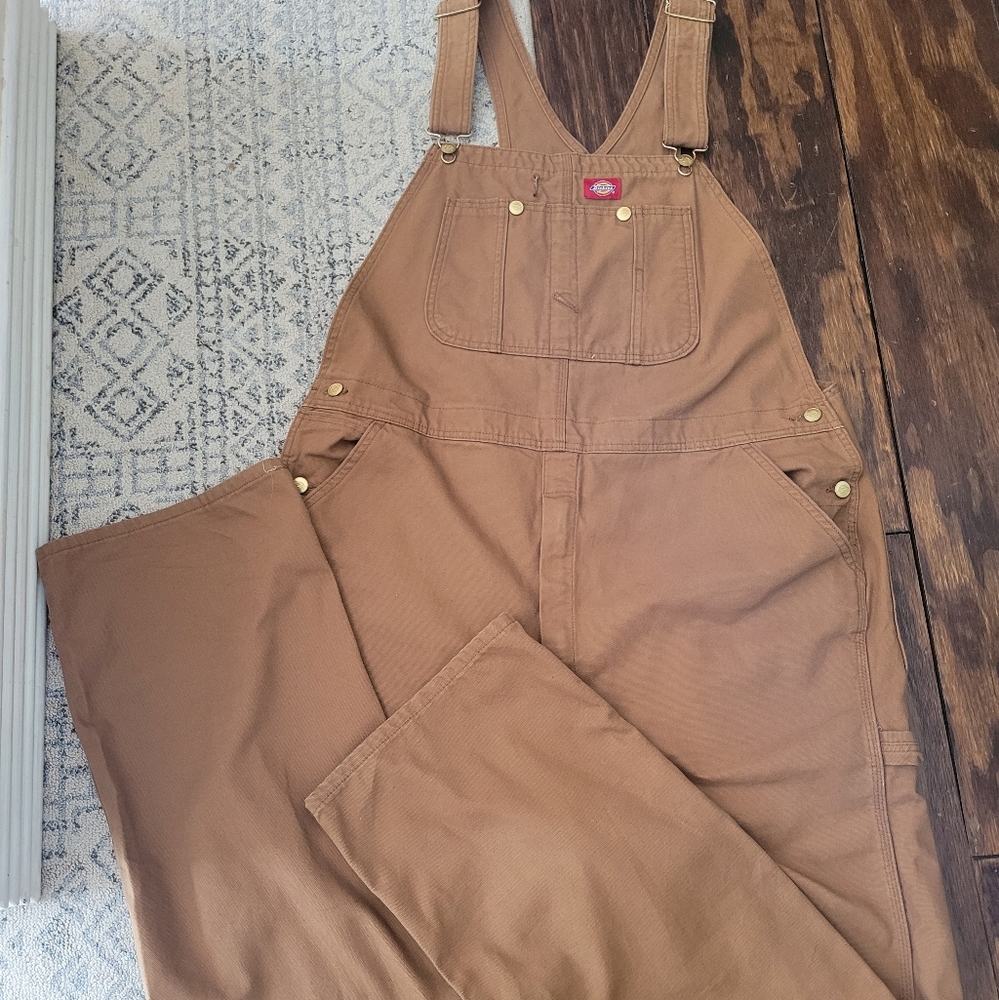 Men's Dickies Duck Brown Canvas Overalls - Picture 1 of 7
